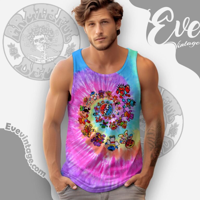 Grateful Dead 1996 International Dancing Bears Tie dye Tank Top Racerback Grateful Dead 1996 International Dancing Bears Tie dye Tank Top Racerback