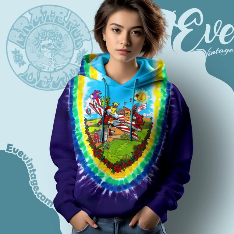 Grateful Dead Airlines Bi plane Bears Tie dye Hoodie Grateful Dead Airlines Bi plane Bears Tie dye Hoodie