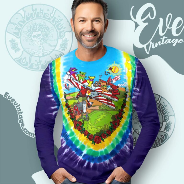 Grateful Dead Airlines Bi plane Bears Tie dye Long Sleeve Tee Grateful Dead Airlines Bi plane Bears Tie dye Long Sleeve Tee