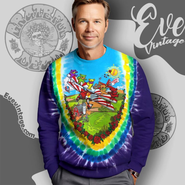 Grateful Dead Airlines Bi plane Bears Tie dye Sweatshirt Grateful Dead Airlines Bi plane Bears Tie dye Sweatshirt