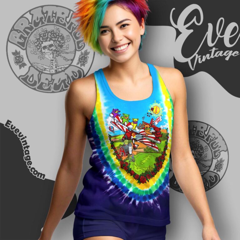 Grateful Dead Airlines Bi plane Bears Tie dye Tank Top Racerback Grateful Dead Airlines Bi plane Bears Tie dye Tank Top Racerback