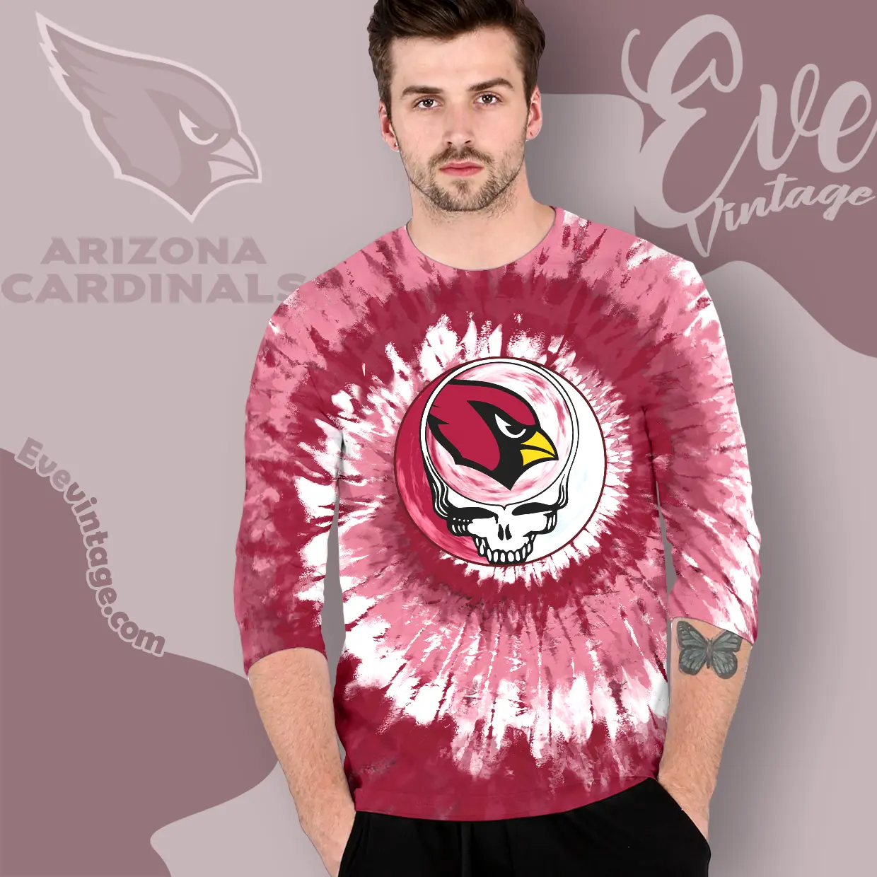 Grateful Dead Arizona Cardinals Stealie Tie Dye Long Sleeve Tee Grateful Dead Arizona Cardinals Stealie Tie Dye Long Sleeve Tee