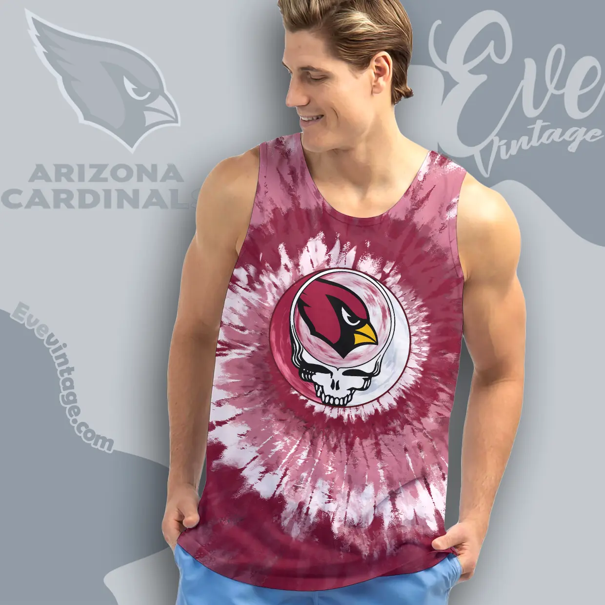 Grateful Dead Arizona Cardinals Stealie Tie Dye Tank Top Racerback Grateful Dead Arizona Cardinals Stealie Tie Dye Tank Top Racerback