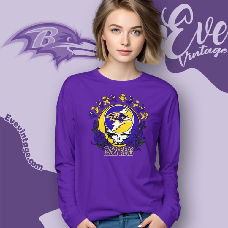 Grateful Dead Baltimore Ravens Roses Dancing Bears Shirt Long Sleeve Tee Grateful Dead Baltimore Ravens Roses Dancing Bears Shirt Long Sleeve Tee