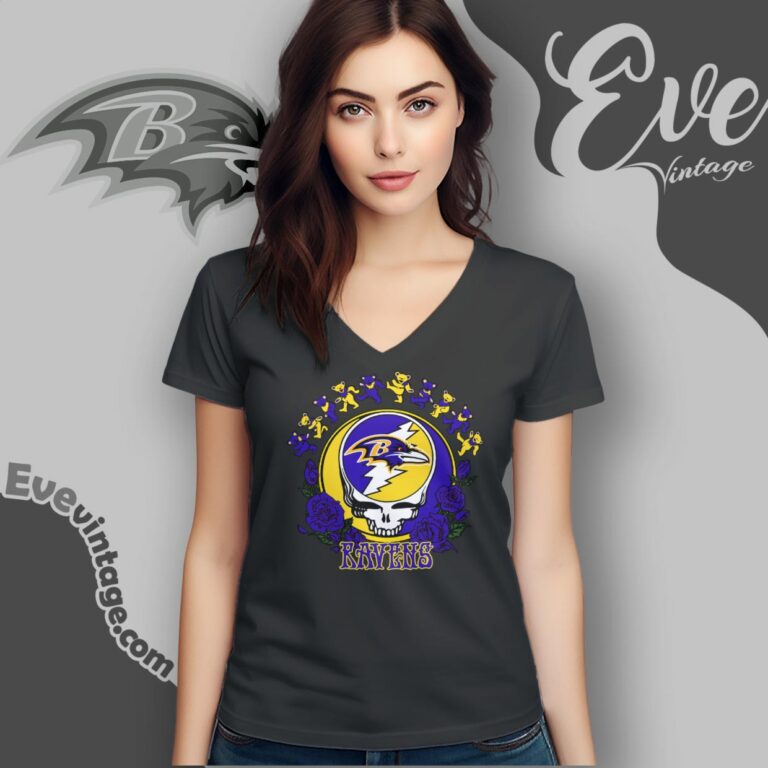 Grateful Dead Baltimore Ravens Roses Dancing Bears Shirt V Neck TShirt Grateful Dead Baltimore Ravens Roses Dancing Bears Shirt V Neck TShirt