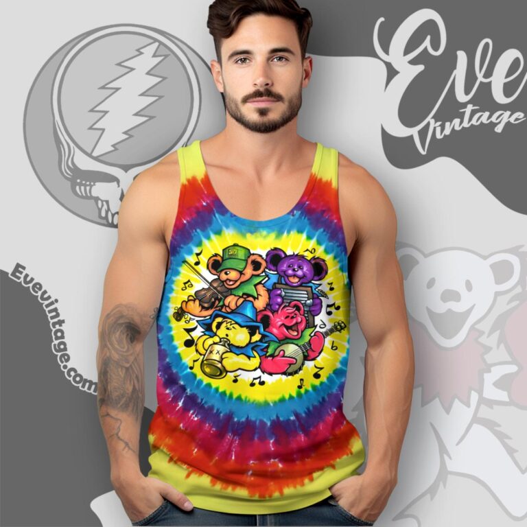 Grateful Dead Bear Jamboree Tie dye Big River Jamboree Tank Top Racerback Grateful Dead Bear Jamboree Tie dye Big River Jamboree Tank Top Racerback