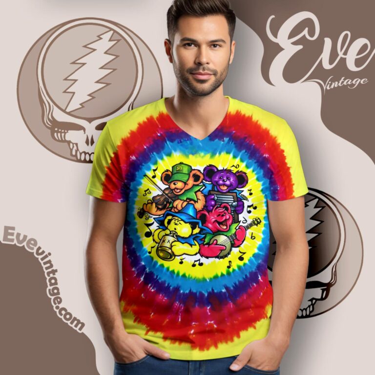Grateful Dead Bear Jamboree Tie dye Big River Jamboree V Neck TShirt Grateful Dead Bear Jamboree Tie dye Big River Jamboree V Neck TShirt