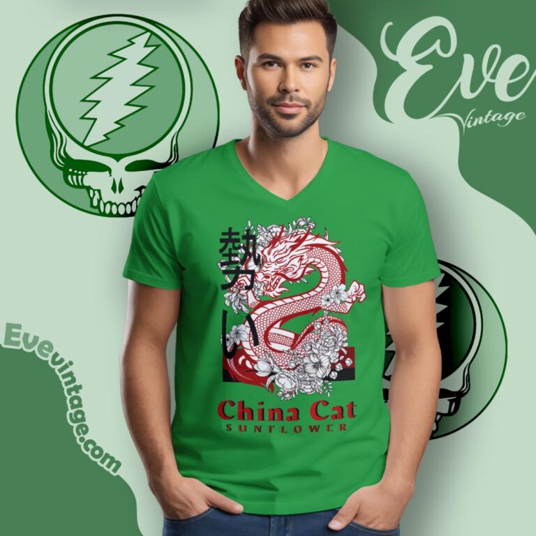 Grateful Dead China Cat Sunflower Shirt V Neck TShirt Grateful Dead China Cat Sunflower Shirt V Neck TShirt