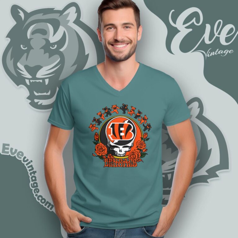 Grateful Dead Cincinnati Bengals Roses Dancing Bears Shirt V Neck TShirt Grateful Dead Cincinnati Bengals Roses Dancing Bears Shirt V Neck TShirt