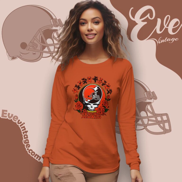 Grateful Dead Cleveland Browns Roses Dancing Bears Shirt Long Sleeve Tee Grateful Dead Cleveland Browns Roses Dancing Bears Shirt Long Sleeve Tee