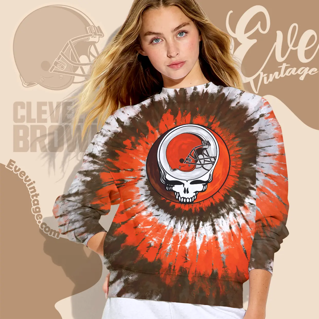 Grateful Dead Cleveland Browns Stealie Tie Dye Sweatshirt Grateful Dead Cleveland Browns Stealie Tie Dye Sweatshirt
