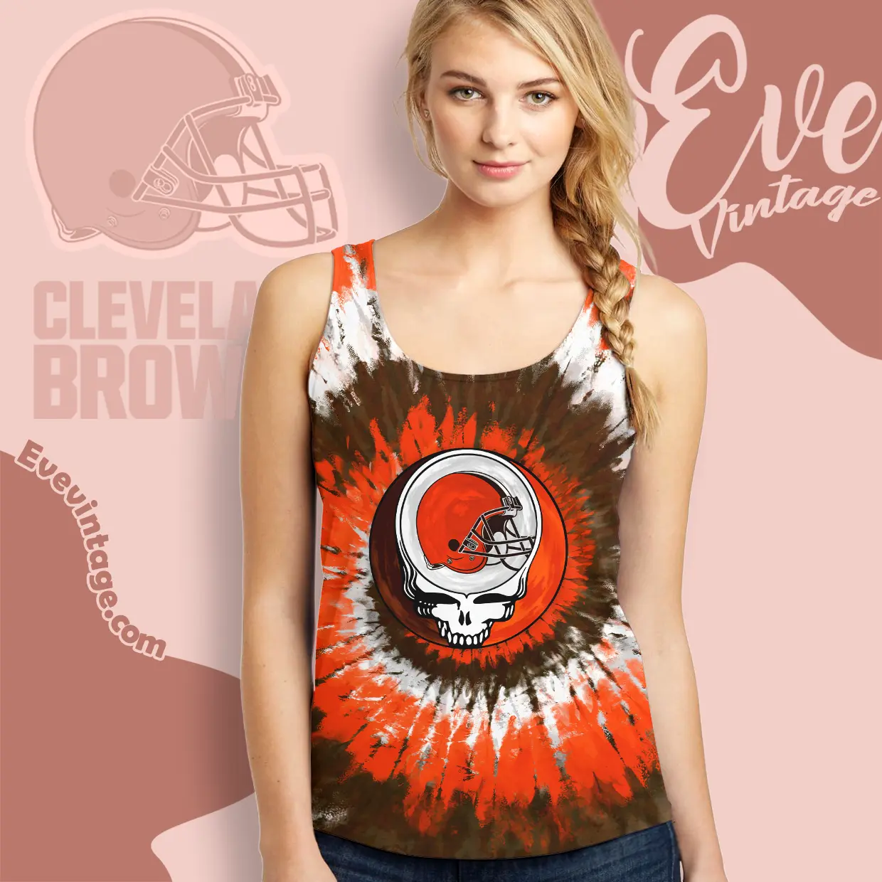 Grateful Dead Cleveland Browns Stealie Tie Dye Tank Top Racerback Grateful Dead Cleveland Browns Stealie Tie Dye Tank Top Racerback