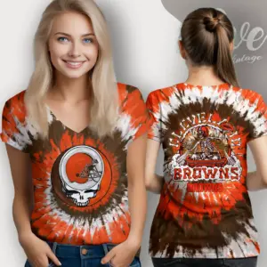 Grateful Dead Cleveland Browns Stealie Tie Dye V Neck TShirt