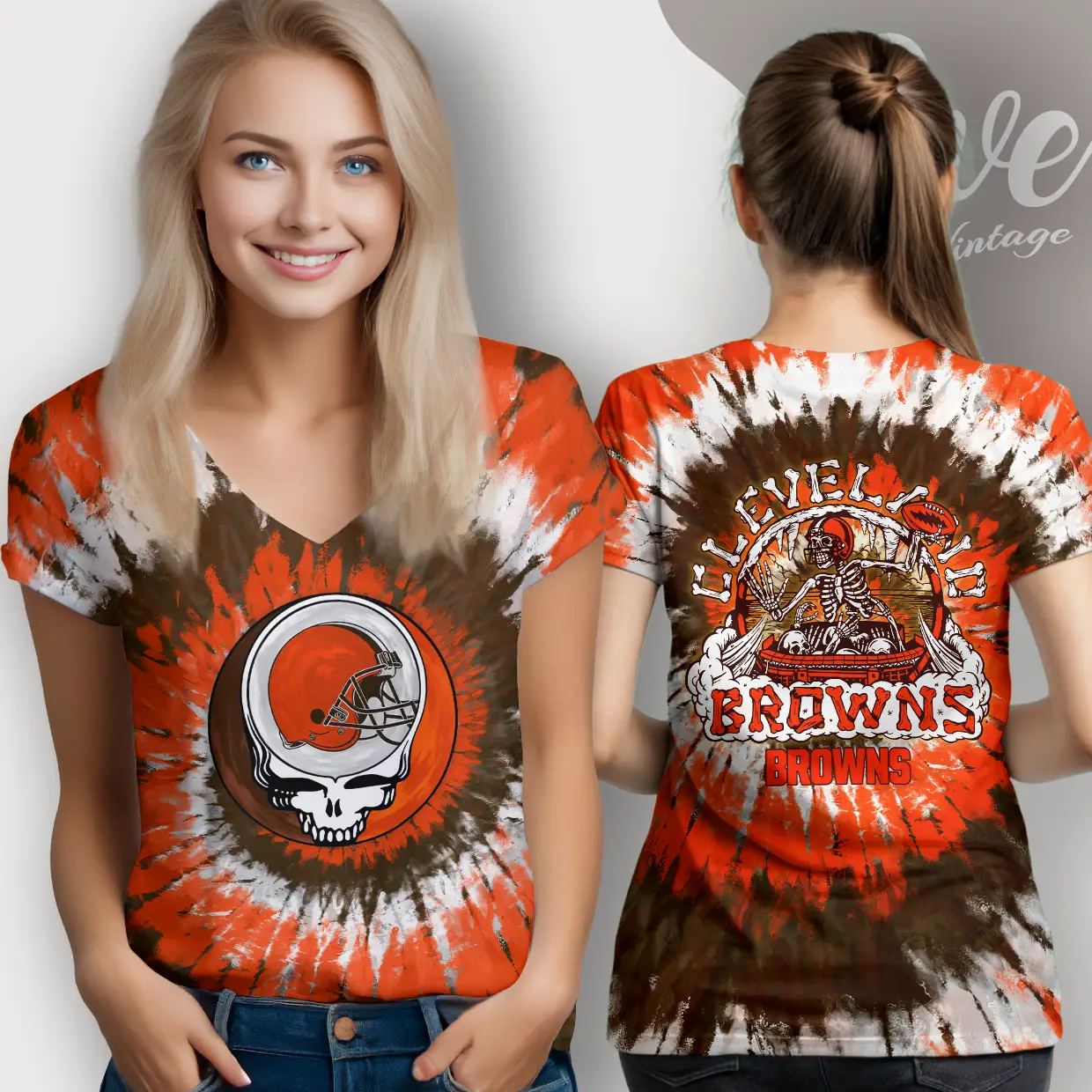 Grateful Dead Cleveland Browns Stealie Tie Dye V Neck TShirt Grateful Dead Cleveland Browns Stealie Tie Dye V Neck TShirt