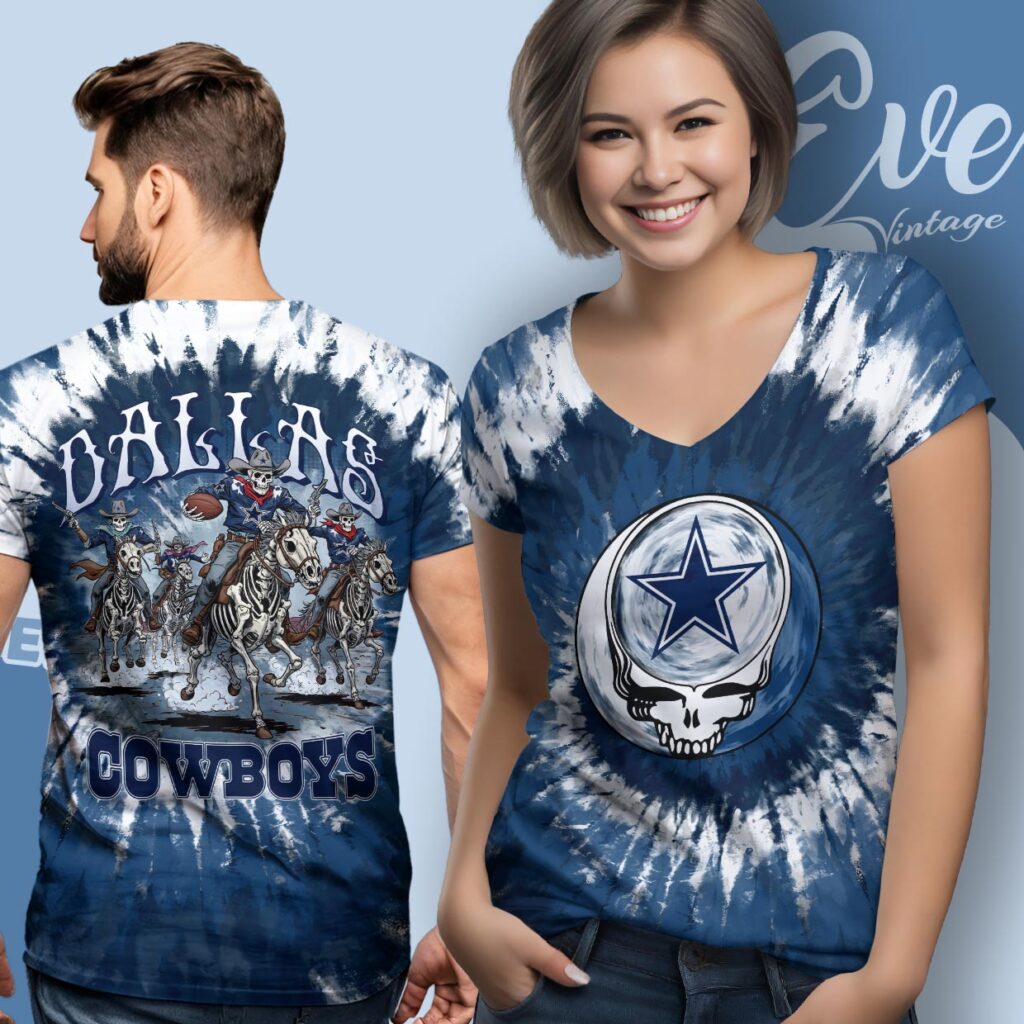 Grateful Dead Dallas Cowboys Stealie Tie-dye Shirt V Neck TShirt