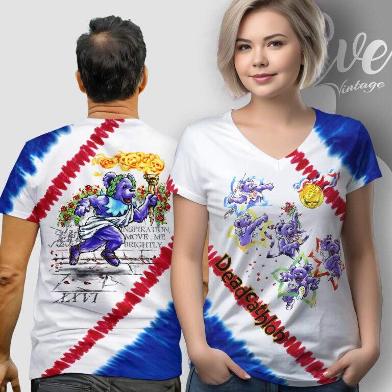 Grateful Dead Deadcathalon Olympics 1996 Tie dye V neck T shirt Grateful Dead Deadcathalon Olympics 1996 Tie dye V neck T shirt