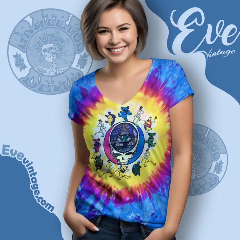 Grateful Dead Denver Oakland La 1994 Tour Tie dye V Neck TShirt Grateful Dead Denver Oakland La 1994 Tour Tie dye V Neck TShirt