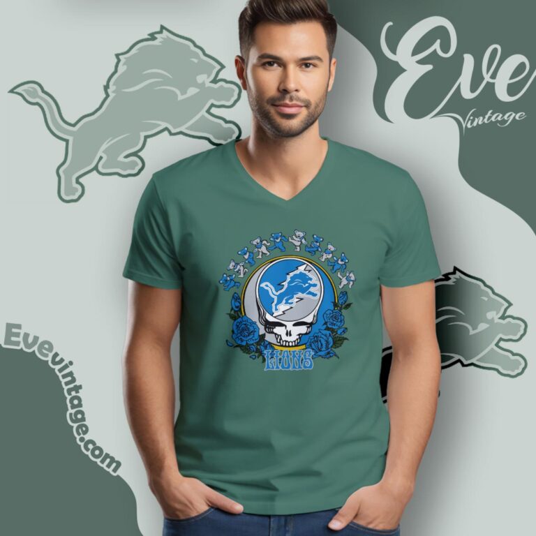 Grateful Dead Detroit Lions Roses Dancing Bears Shirt V Neck TShirt Grateful Dead Detroit Lions Roses Dancing Bears Shirt V Neck TShirt