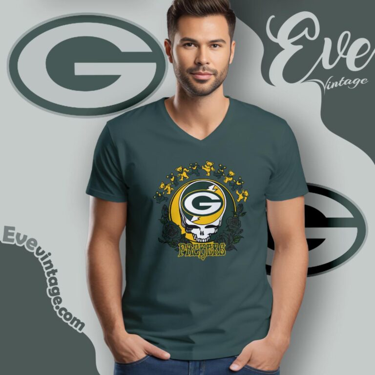 Grateful Dead Green Bay Packers Roses Dancing Bears Shirt V Neck TShirt Grateful Dead Green Bay Packers Roses Dancing Bears Shirt V Neck TShirt