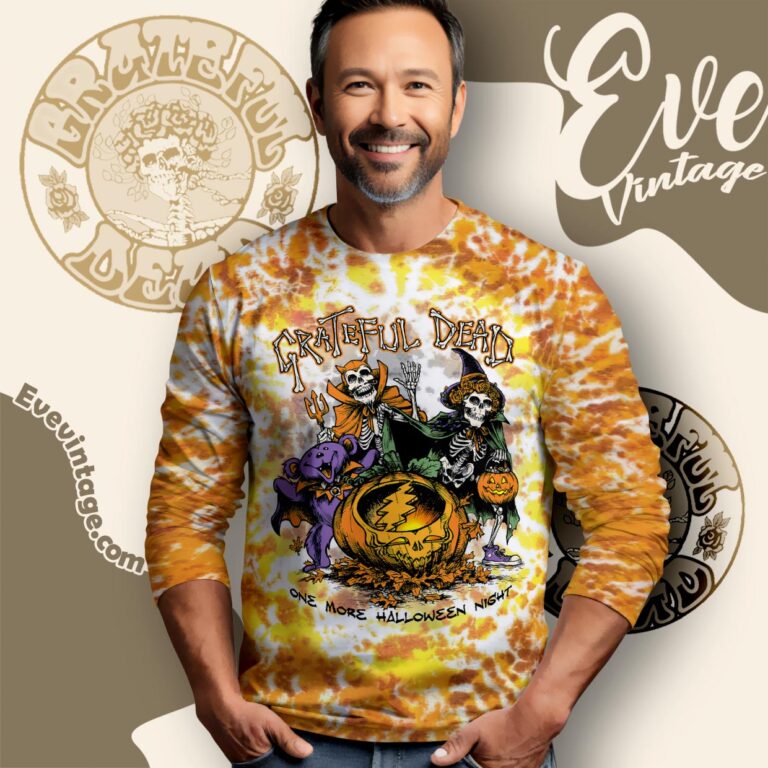 Grateful Dead Halloween Tie dye One More Halloween Night Long Sleeve Tee Grateful Dead Halloween Tie dye One More Halloween Night Long Sleeve Tee