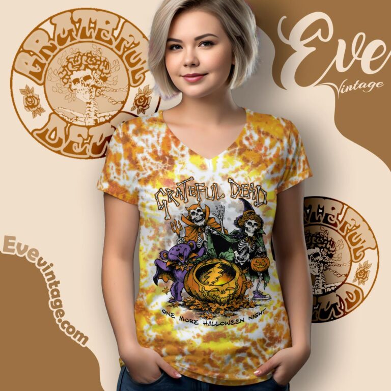 Grateful Dead Halloween Tie dye One More Halloween Night V Neck TShirt Grateful Dead Halloween Tie dye One More Halloween Night V Neck TShirt