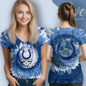 Grateful Dead Indianapolis Colts Stealie Tie Dye V Neck TShirt