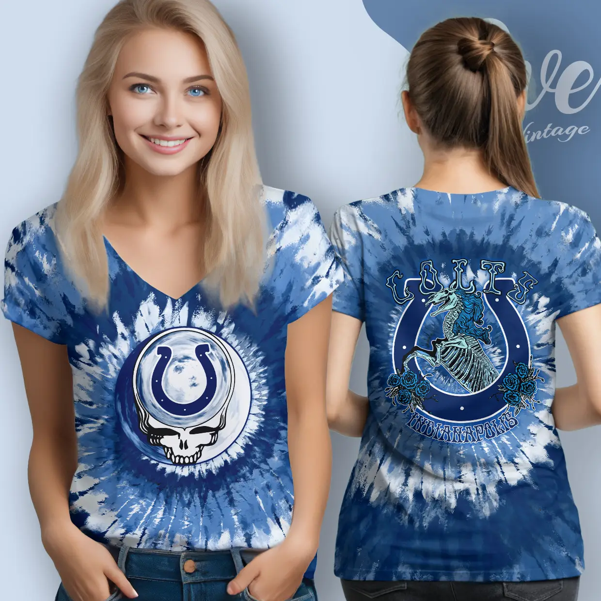 Grateful Dead Indianapolis Colts Stealie Tie Dye V Neck TShirt Grateful Dead Indianapolis Colts Stealie Tie Dye V Neck TShirt