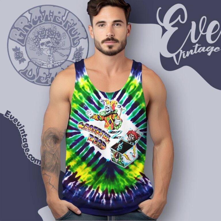 Grateful Dead Jack In The Box 1993 Tie dye April Fool's Day Tank Top Racerback Grateful Dead Jack In The Box 1993 Tie dye April Fool's Day Tank Top Racerback