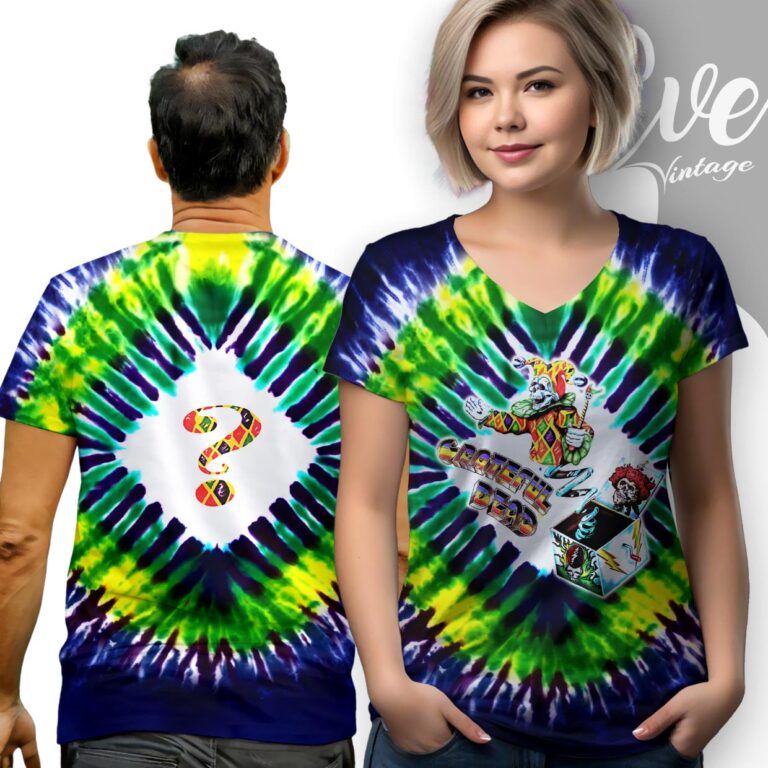 1993 Grateful Dead Jack In The Box Tie dye April Fool's Day V Neck TShirt 1993 Grateful Dead Jack In The Box Tie dye April Fool's Day V Neck TShirt
