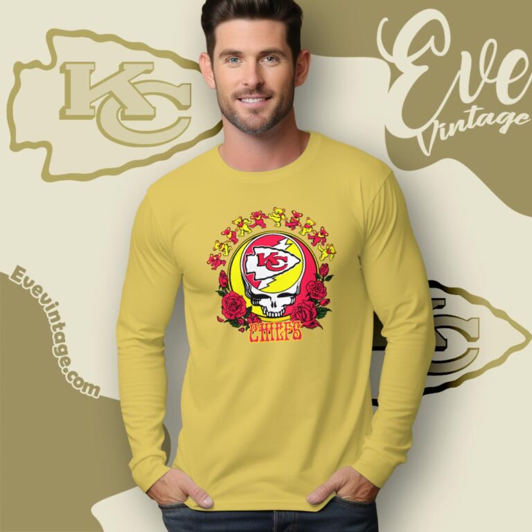 Grateful Dead Kansas City Chiefs Roses Dancing Bears Shirt Long Sleeve Tee Grateful Dead Kansas City Chiefs Roses Dancing Bears Shirt Long Sleeve Tee