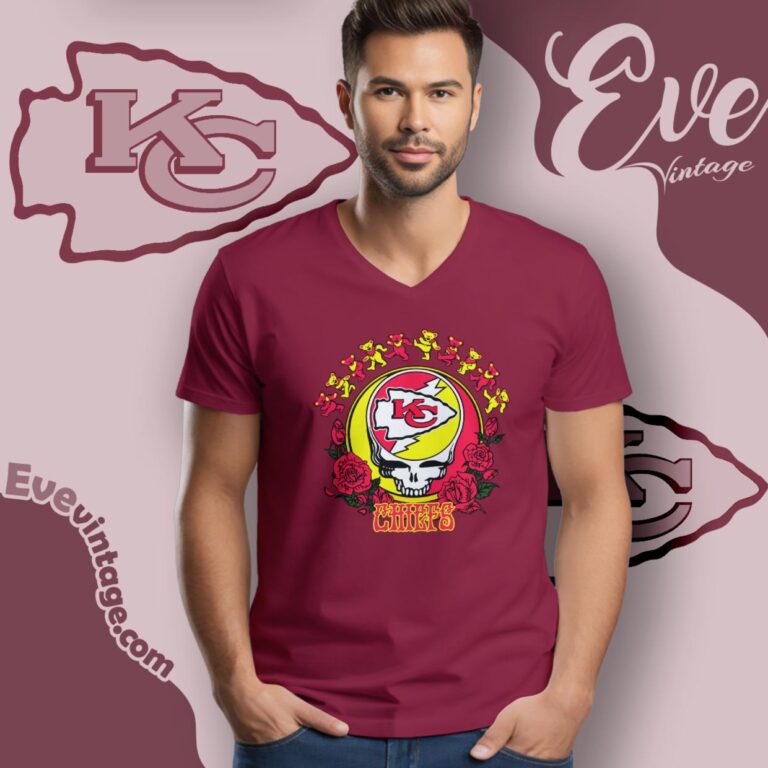 Grateful Dead Kansas City Chiefs Roses Dancing Bears Shirt V Neck TShirt Grateful Dead Kansas City Chiefs Roses Dancing Bears Shirt V Neck TShirt