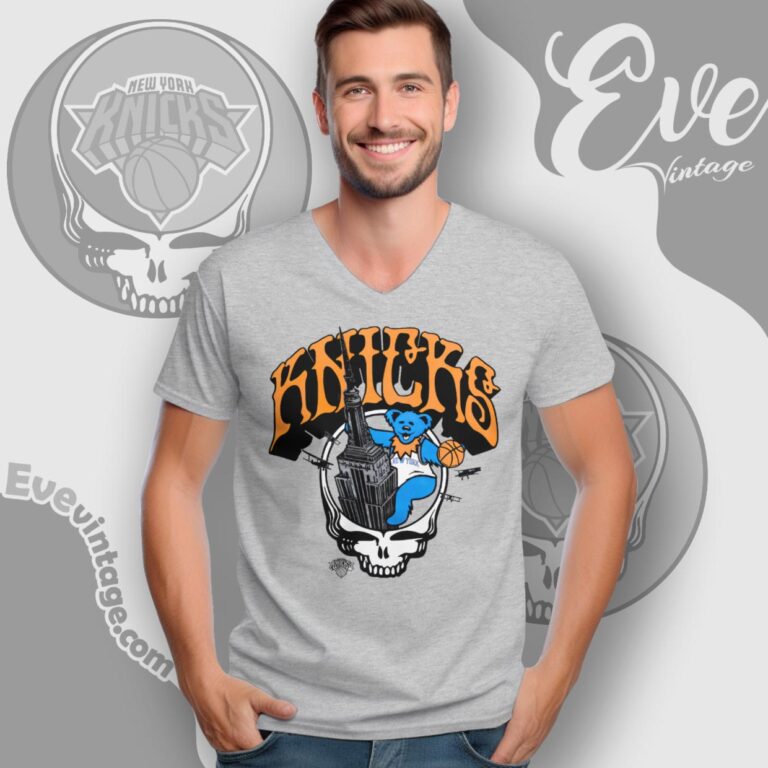 Grateful Dead Knicks Deadhead Steal Your Face Bear Shirt V Neck TShirt Grateful Dead Knicks Deadhead Steal Your Face Bear Shirt V Neck TShirt