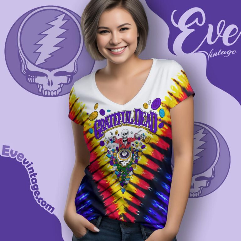 Grateful Dead Las Vegas 1992 Sam Boyd Silver Bowl Tie dye V Neck TShirt Grateful Dead Las Vegas 1992 Sam Boyd Silver Bowl Tie dye V Neck TShirt