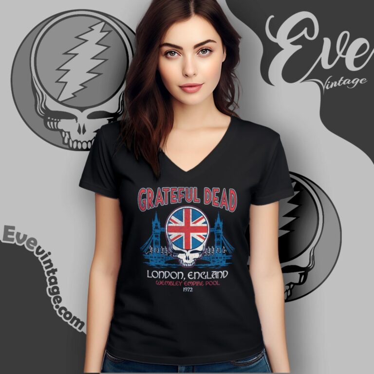 Grateful Dead London 1972 Wembley Empire Pool Shirt V Neck TShirt Grateful Dead London 1972 Wembley Empire Pool Shirt V Neck TShirt