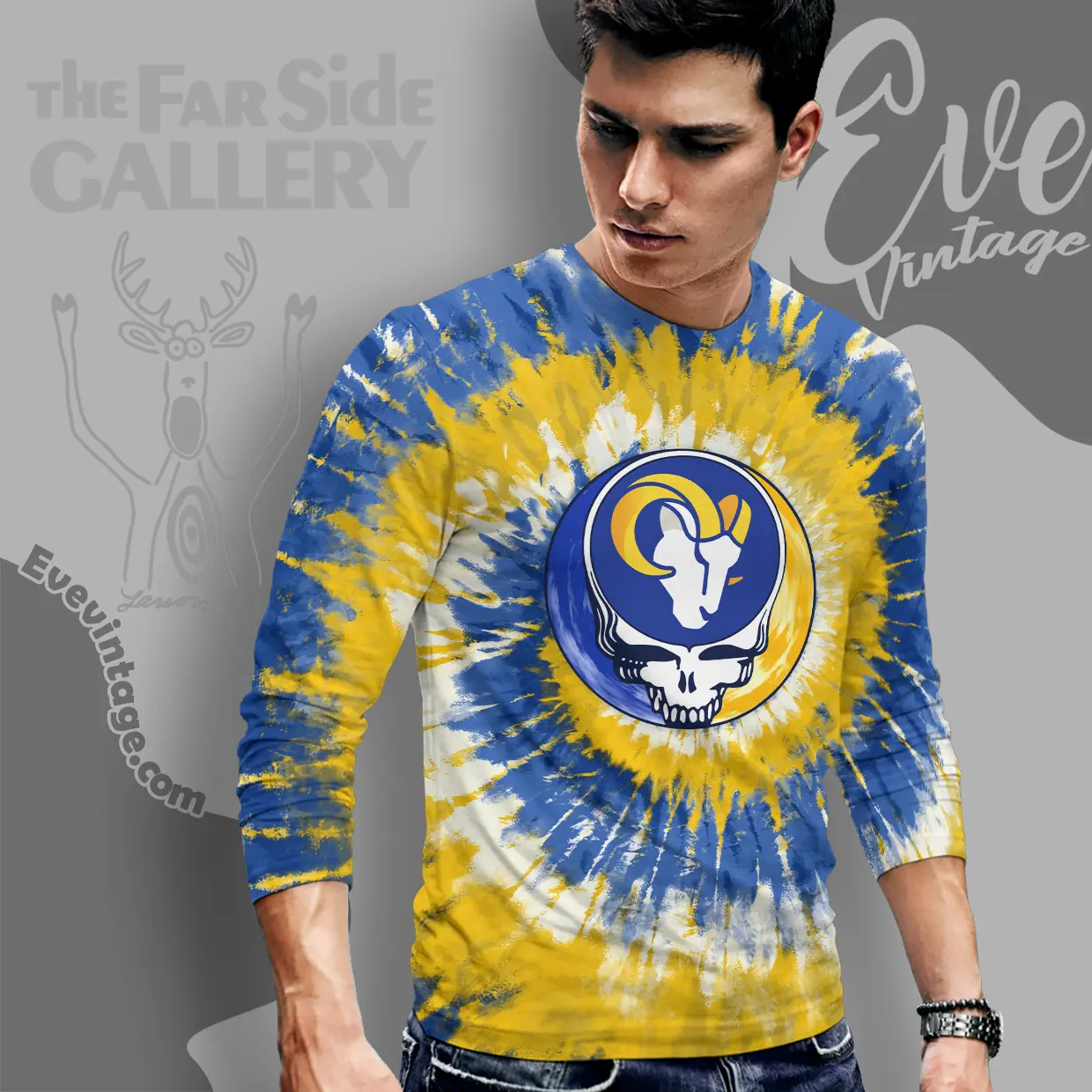 Grateful Dead Los Angeles Rams Stealie Tie Dye Long Sleeve Tee Grateful Dead Los Angeles Rams Stealie Tie Dye Long Sleeve Tee