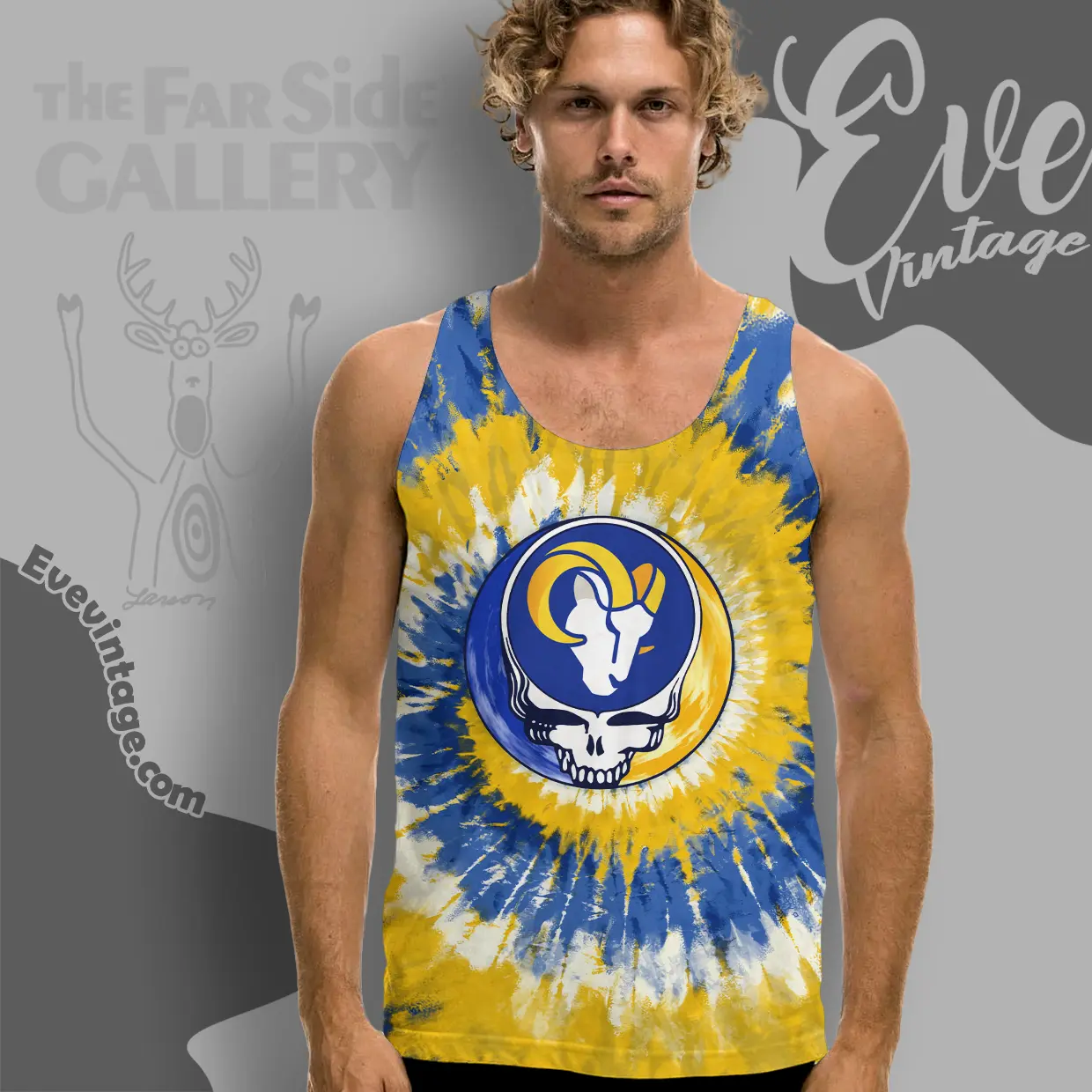 Grateful Dead Los Angeles Rams Stealie Tie Dye Tank Top Racerback Grateful Dead Los Angeles Rams Stealie Tie Dye Tank Top Racerback