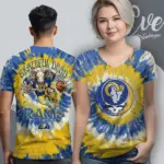 Grateful Dead Los Angeles Rams Stealie Tie Dye V Neck TShirt