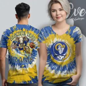 Grateful Dead Los Angeles Rams Stealie Tie Dye V Neck TShirt