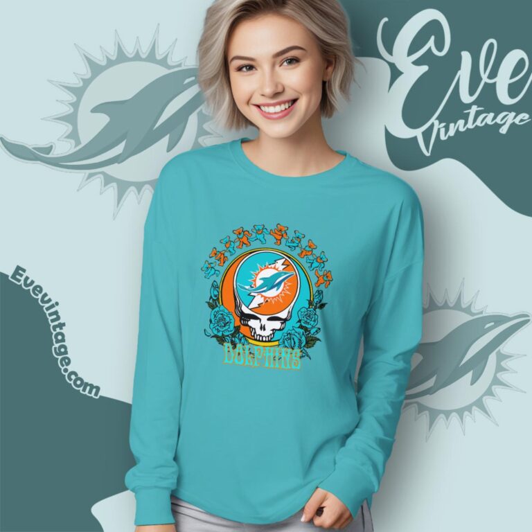 Grateful Dead Miami Dolphins Roses Dancing Bears Shirt Long Sleeve Tee Grateful Dead Miami Dolphins Roses Dancing Bears Shirt Long Sleeve Tee
