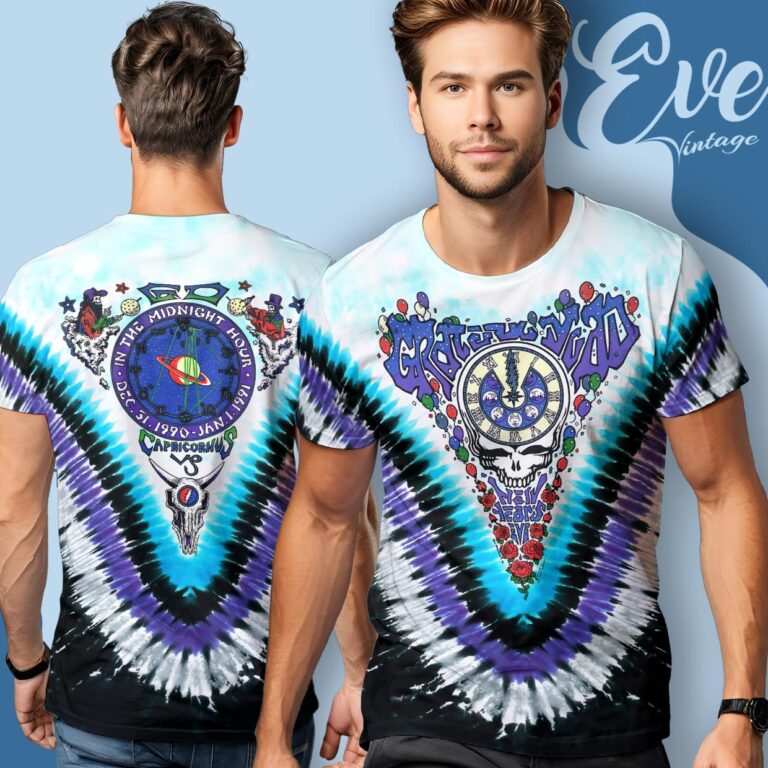 Grateful Dead New Years Eve Tour 1991 Midnight Hour Tie dye T shirt Grateful Dead New Years Eve Tour 1991 Midnight Hour Tie dye T shirt