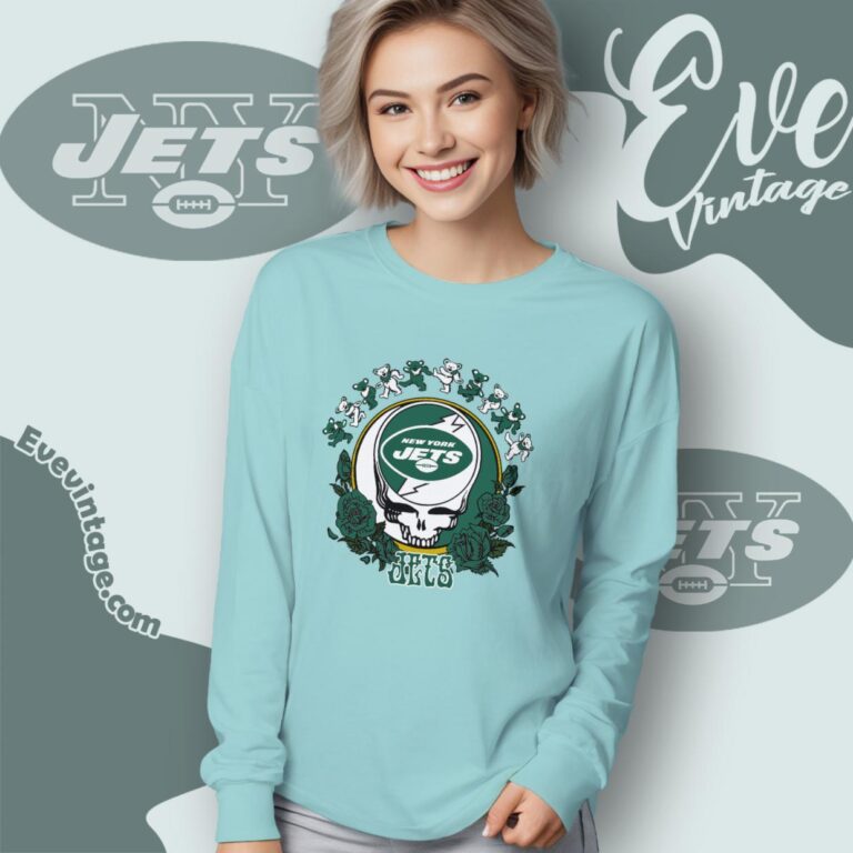 Grateful Dead New York Jets Roses Dancing Bears Shirt Long Sleeve Tee Grateful Dead New York Jets Roses Dancing Bears Shirt Long Sleeve Tee