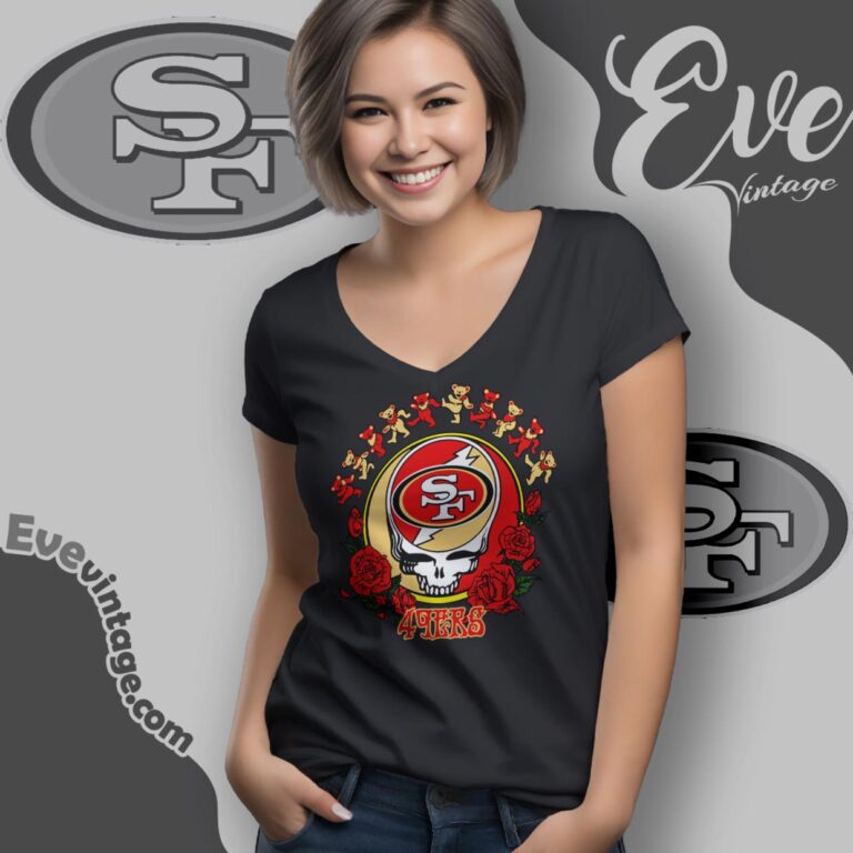 Grateful Dead San Francisco 49ers Roses Dancing Bears Shirt V Neck TShirt Grateful Dead San Francisco 49ers Roses Dancing Bears Shirt V Neck TShirt