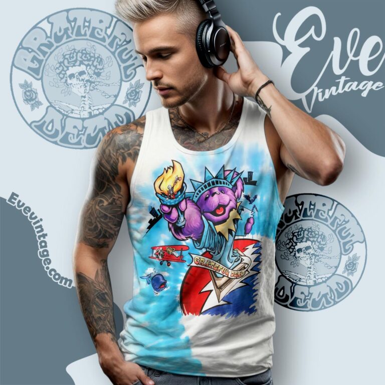 Grateful Dead Statue Of Liberty Bear 1998 Tie dye Tank Top Racerback Grateful Dead Statue Of Liberty Bear 1998 Tie dye Tank Top Racerback