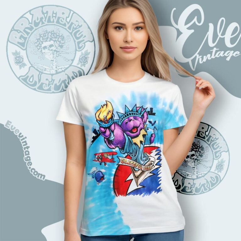 Grateful Dead Statue Of Liberty Bear 1998 Tie dye Women T shirt Grateful Dead Statue Of Liberty Bear 1998 Tie dye Women T shirt