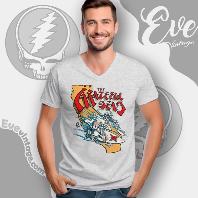 Grateful Dead Surfing Shirt California Tour 1987 V Neck TShirt Grateful Dead Surfing Shirt California Tour 1987 V Neck TShirt