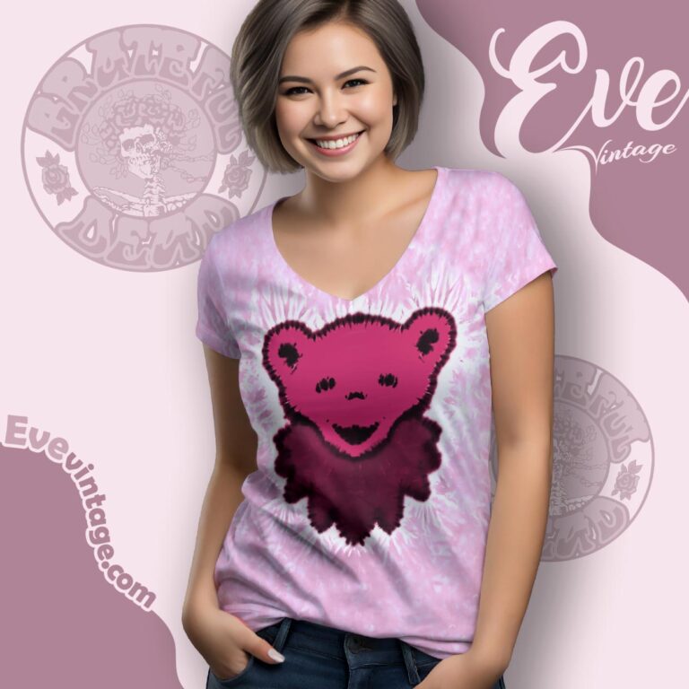 Grateful Dead The Dead Bear Tie dye V-neck Shirt Grateful Dead The Dead Bear Tie dye V-neck Shirt