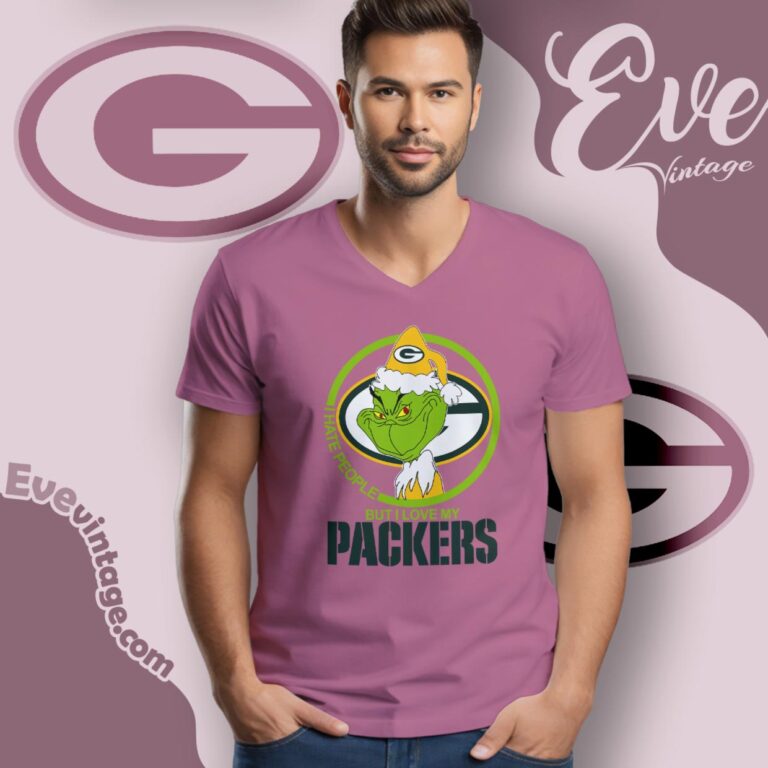 Green Bay Packers Christmas Grinch Shirt I Hate People But I Love My Packers V Neck TShirt Green Bay Packers Christmas Grinch Shirt I Hate People But I Love My Packers V Neck TShirt