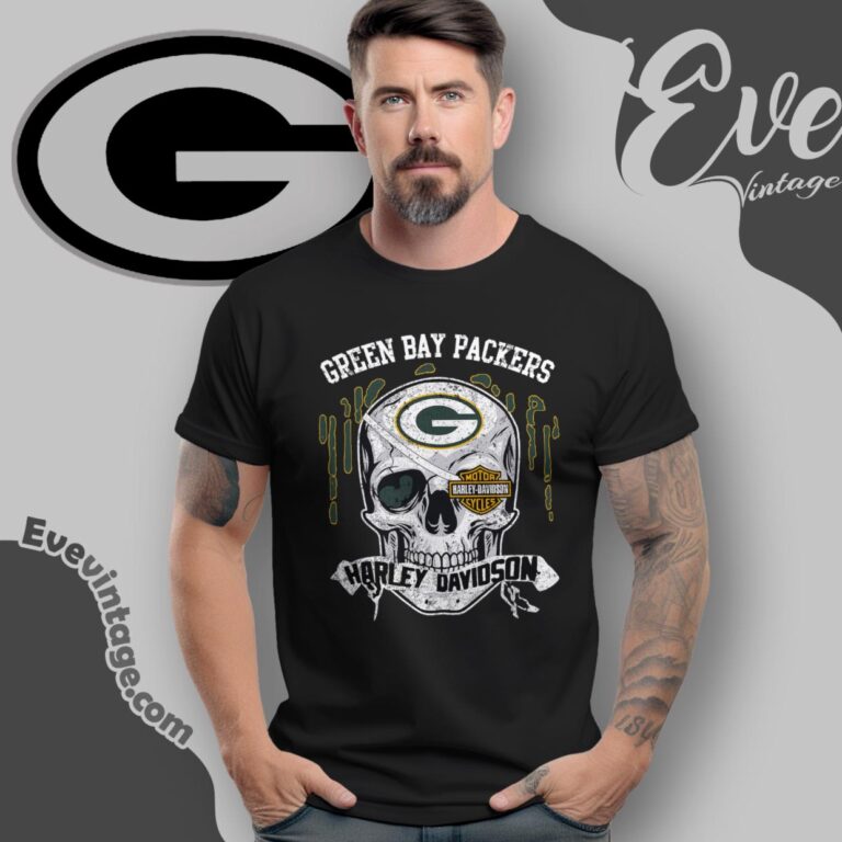 Green Bay Packers Harley Davidson Skull Shirt T Shirt Green Bay Packers Harley Davidson Skull Shirt T Shirt