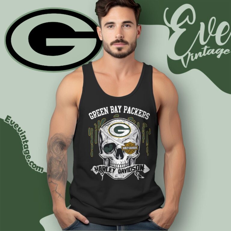 Green Bay Packers Harley Davidson Skull Shirt Tank Top Racerback Green Bay Packers Harley Davidson Skull Shirt Tank Top Racerback