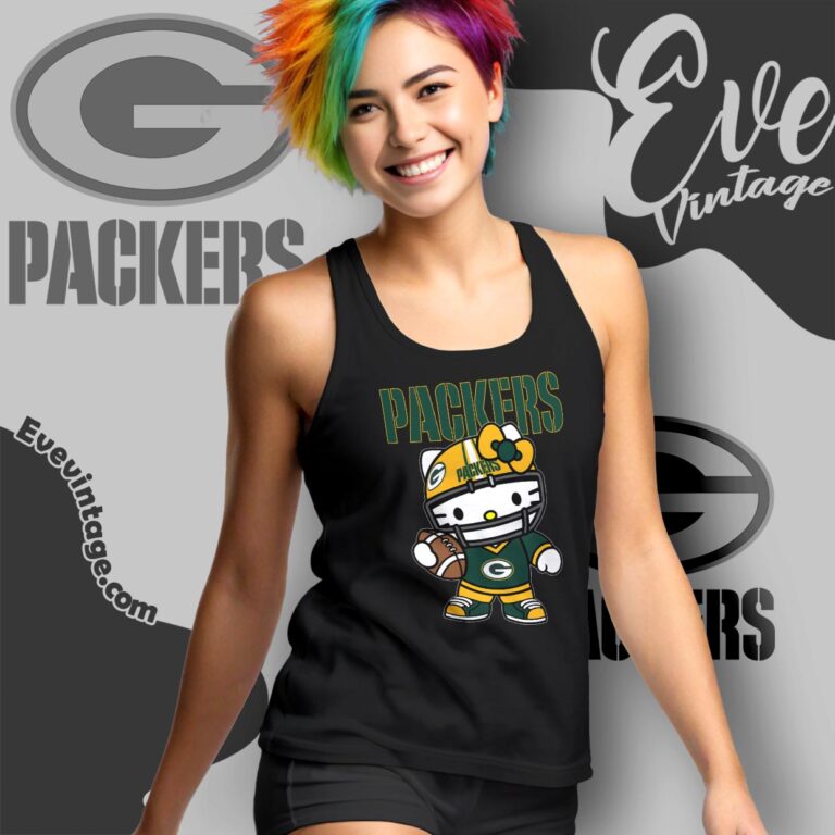 Green Bay Packers Hello Kitty Tank Top Racerback Green Bay Packers Hello Kitty Tank Top Racerback